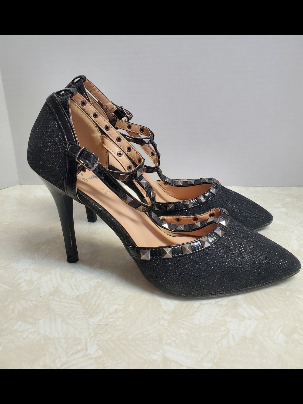 Rue21 Black Studded Strappy Pointed-Toe Heels